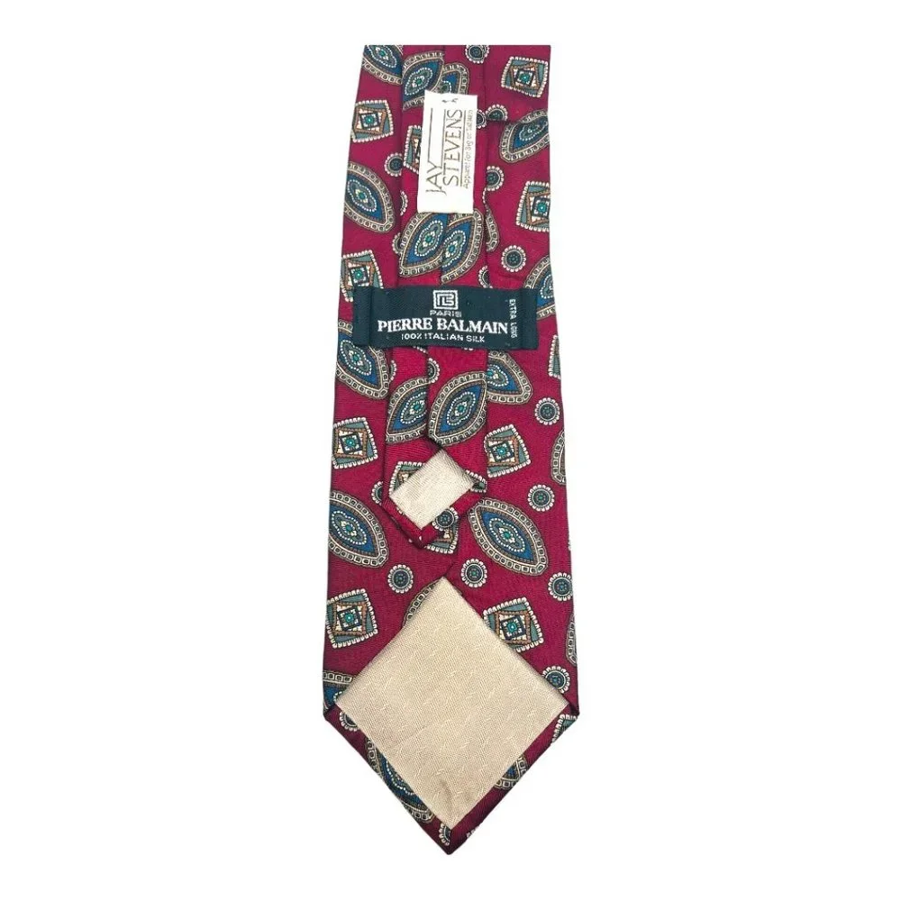 Pierre Balmain 100% Italian Silk Men's Tie Extra Long Burgundy